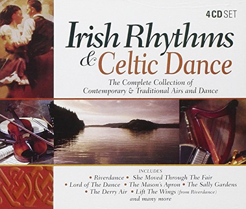 CD cover for āIrish Rhythms & Celtic Danceā featuring dancers, instruments, and landscape.