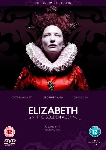 DVD cover featuring Cate Blanchett as Elizabeth I in red dress and ornate headdress.