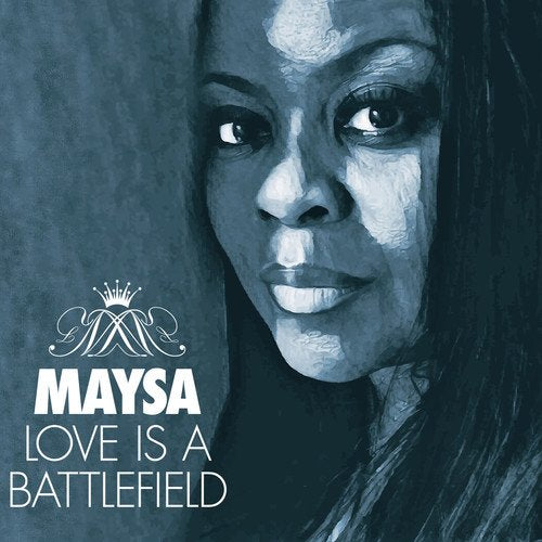 "Album cover featuring a blue-toned portrait of a woman with the title 'Love Is A Battlefield'."