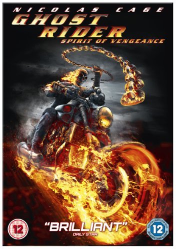 DVD cover featuring Nicolas Cage as Ghost Rider on a flaming motorcycle with chains.