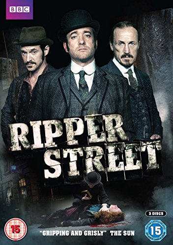 "Ripper Street DVD cover featuring three men and a body on the ground."