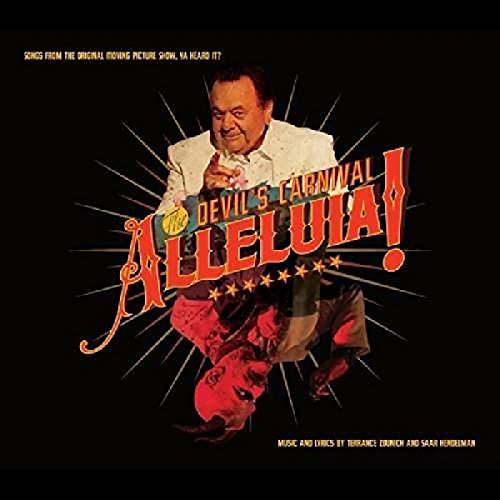 "Album cover with man in white suit and red 'Alleluia!' text on black background."