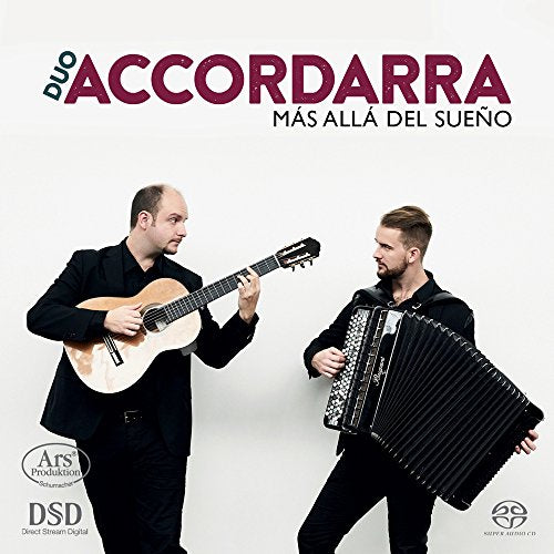 Two musicians with guitar and accordion, album cover for Duo Accordarra.