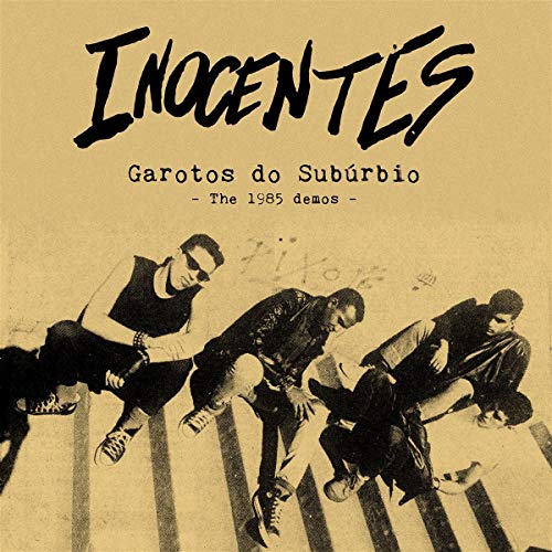 Vinyl record cover: "Inocentes" by Garotos do Subúrbio, 1985 demos, with band photo.