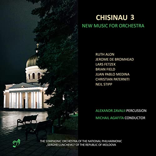 CD cover: illuminated church at night with composer and orchestra details.