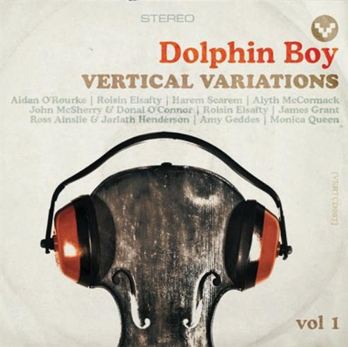 CD cover for “Dolphin Boy - Vertical Variations” with headphones on a cello.