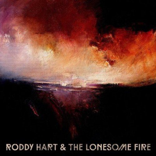 "Album cover with dark landscape and fiery red sky, artist name at the bottom."