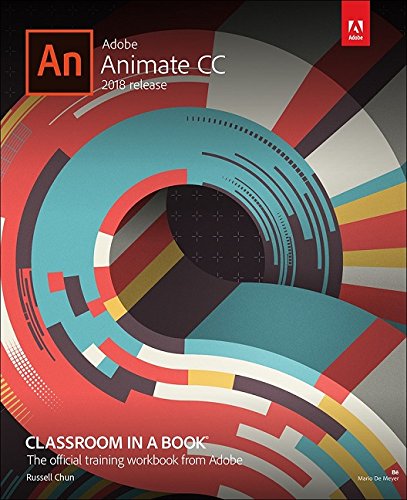 "Adobe Animate CC 2018 Classroom in a Book cover with abstract colorful spiral design."