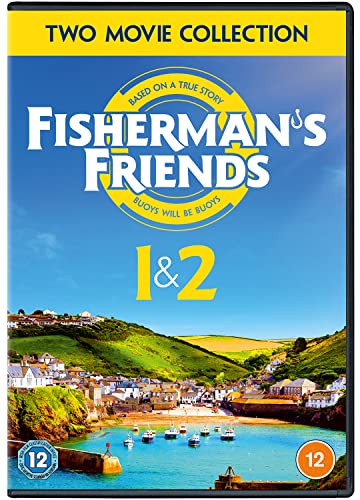 DVD cover for “Fisherman’s Friends 1 & 2” with coastal village scene.