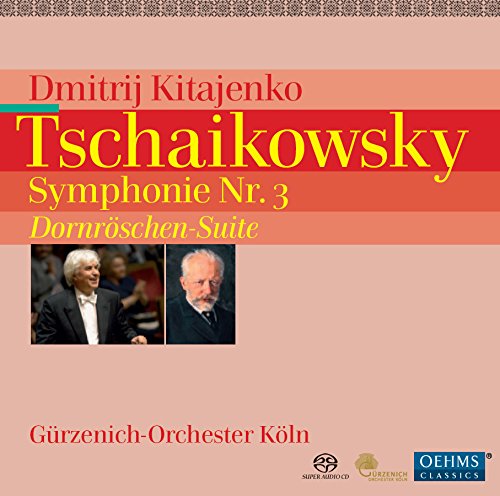 CD cover for Tchaikovsky's Symphony No. 3 with conductor photos and logos.
