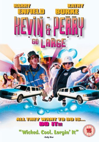 DVD cover for "Kevin & Perry Go Large" featuring two men posing playfully.