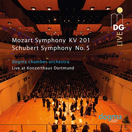 CD cover: orchestra performing on stage, with text “Mozart Symphony” and “Schubert.”