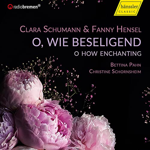 CD cover featuring pink peonies and text naming Clara Schumann & Fanny Hensel.