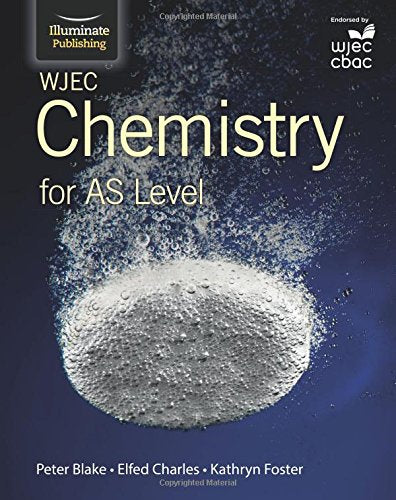 "WJEC Chemistry for AS Level" textbook cover featuring a powder dissolving in water.
