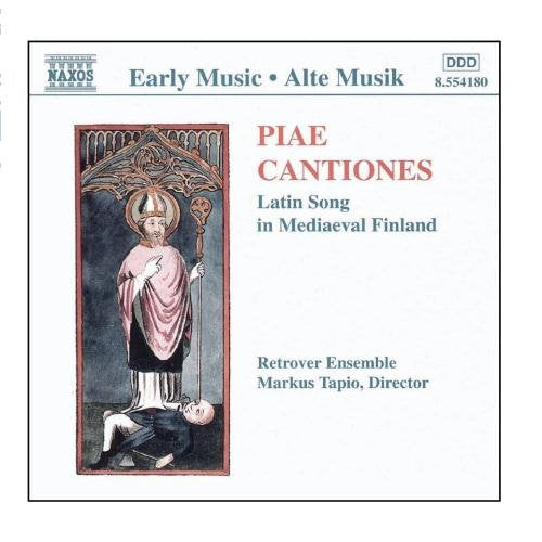 "Album cover with medieval illustration of a saint and text describing the music inside."