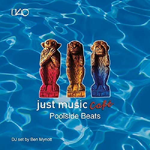 "CD cover with three monkey statues on a blue water background."