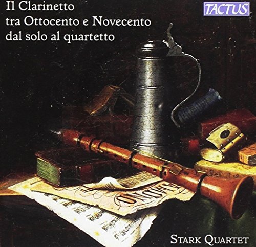 "CD cover with a clarinet, sheet music, and metal pitcher on a table."