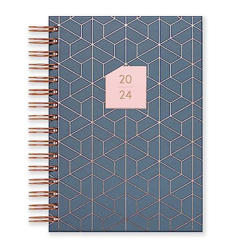 Matilda Myres 2024 Diary - A5 Day a Page - Rose Gold Wiro Bound - January to December Planner - Rose Gold Design - Hardback Covers (Grey 2024)