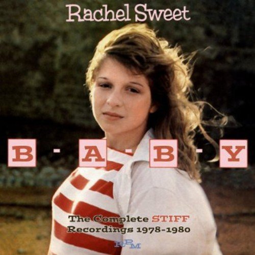 "CD cover featuring Rachel Sweet in a white shirt with red stripes."