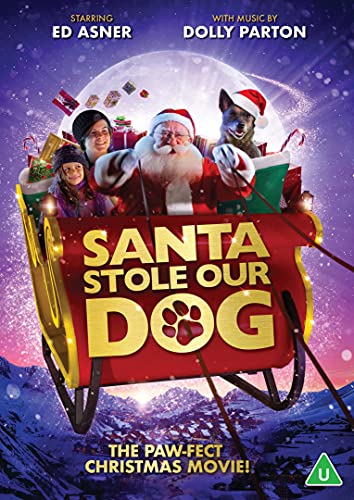 DVD cover for "Santa Stole Our Dog" featuring Santa, a dog, and children.