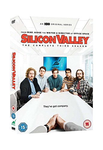 DVD case for "Silicon Valley" season 3, featuring main characters around a table.
