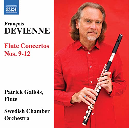 CD cover: flutist Patrick Gallois holding a flute, red background.