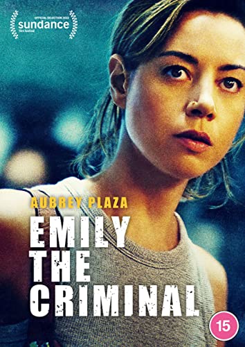 DVD cover for “Emily The Criminal” featuring Aubrey Plaza’s portrait.