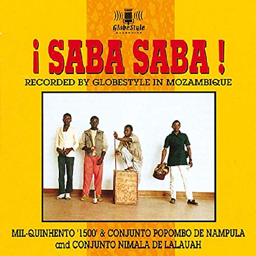 CD cover for "Saba Saba" featuring a group of men in Mozambique.