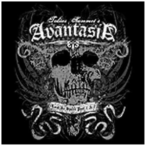 "Album cover with skull and snakes, Avantasia title, on a black background."