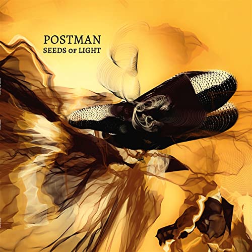 Album cover for Postman's "Seeds of Light" featuring abstract bird-like form.