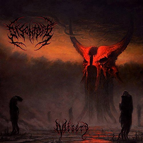 Dark album cover featuring a skeletal horned figure and kneeling silhouettes.