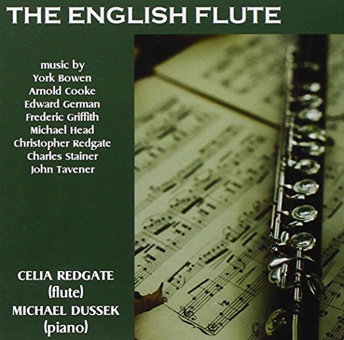 "CD cover with green background, flute on sheet music, and white text listing musicians."