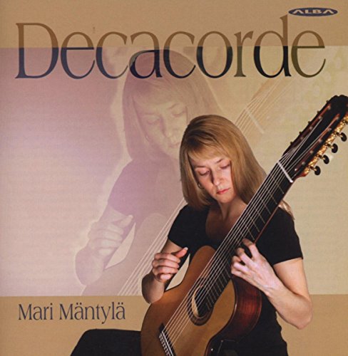 Woman playing a ten-string classical guitar, album cover for Decacorde.