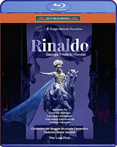 Blu-ray cover for Handel’s “Rinaldo” opera featuring a knight on horseback.
