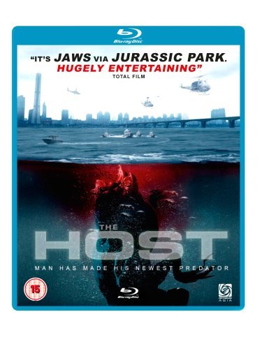 Blu-ray cover art for The Host showing a monster underwater beneath a city skyline.