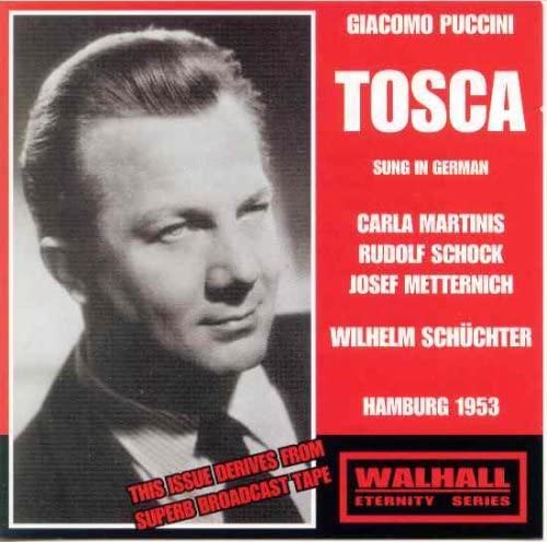 CD cover for Puccini’s *Tosca* featuring a portrait of Rudolf Schock.