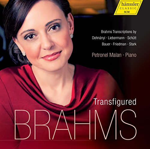 CD cover featuring a woman in a red dress with "Transfigured Brahms" text.