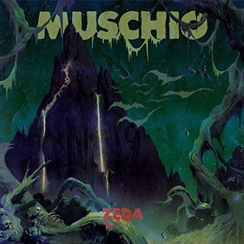 Album cover art: dark, mystical mountain landscape with "Muschio" and "Zeda" text overlay.