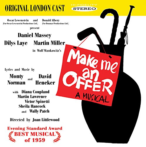 "Album cover for 'Make Me An Offer' with umbrella and red tag, white background."
