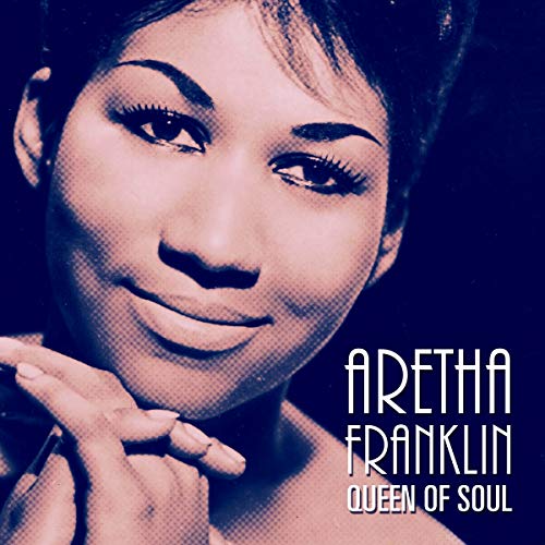 Close-up portrait of Aretha Franklin, with text “Queen of Soul”.