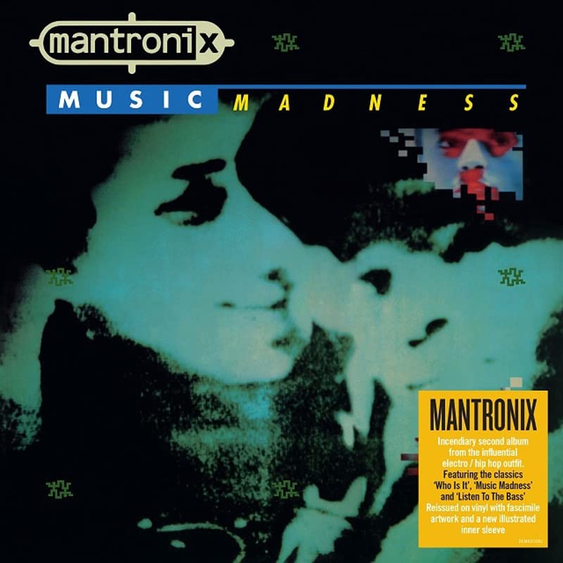 Album cover for Mantronix’s “Music Madness” with abstract imagery.