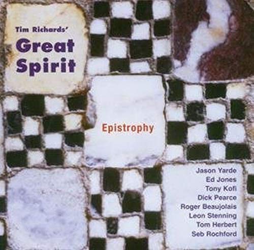 "Album cover with mosaic tile pattern and text 'Tim Richards' Great Spirit Epistrophy'."