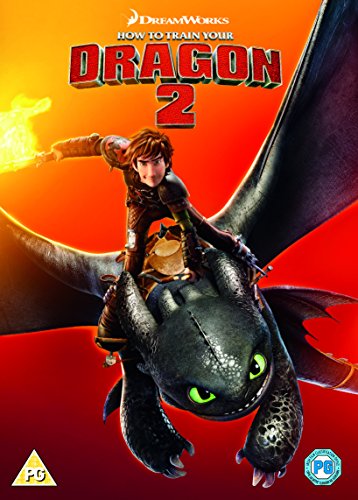 "How to Train Your Dragon 2" DVD cover featuring Hiccup riding Toothless against a red background.