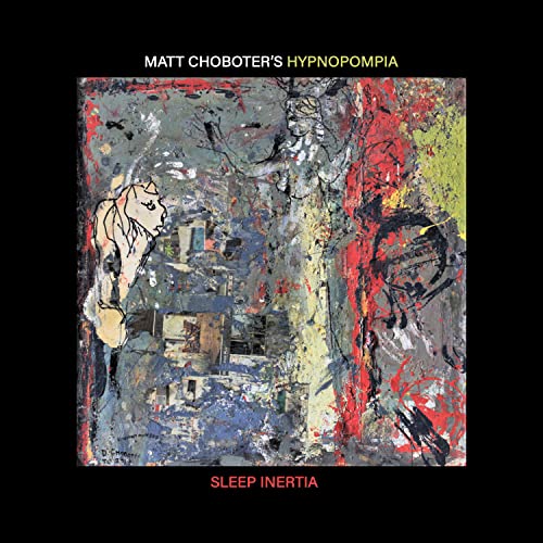 CD cover with abstract painting of figures and a city landscape.