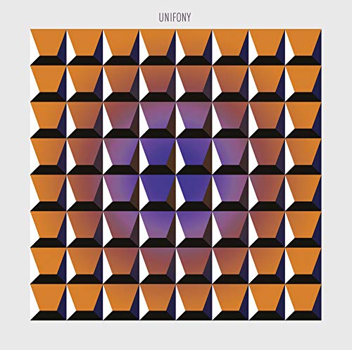 "Album cover with orange and purple 3D geometric pattern, titled 'Unifony' on a white background."