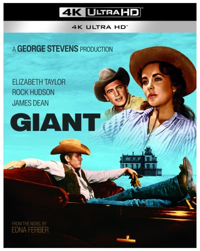 Giant" Blu-ray cover featuring Elizabeth Taylor and Rock Hudson in Western attire.