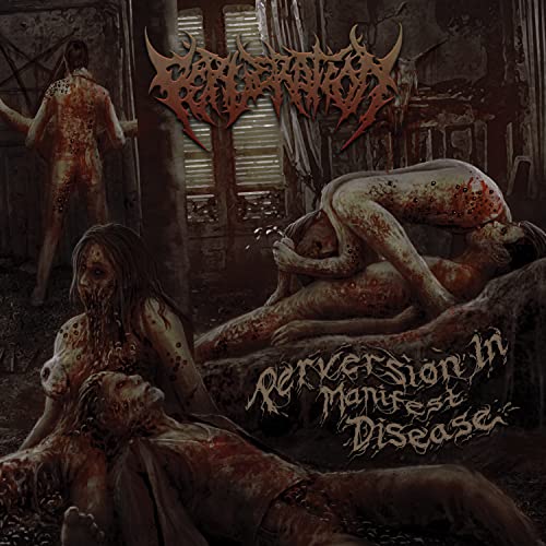 Dark album cover depicting disturbing imagery of bodies and decay.