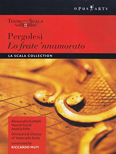 DVD cover for Pergolesi's "Lo Frate 'nnamorato" opera, featuring ornate gold detailing.