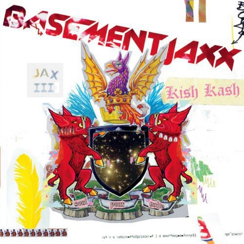 "Album cover with a crest, red lions, and a crowned purple bird."