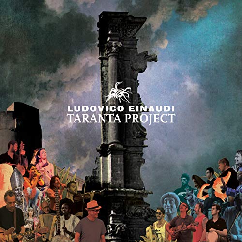 The image depicts a CD cover featuring a stone pillar, musicians, and dancers.
